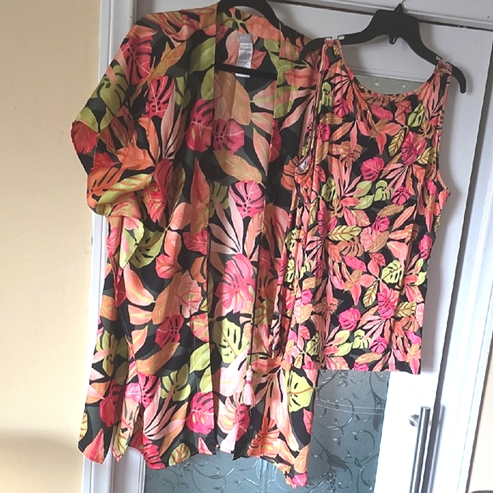 Floral Kimono and Tank Top Set
